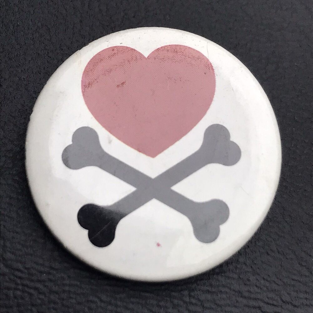 Heart Cross Bones Pin Button Pinback